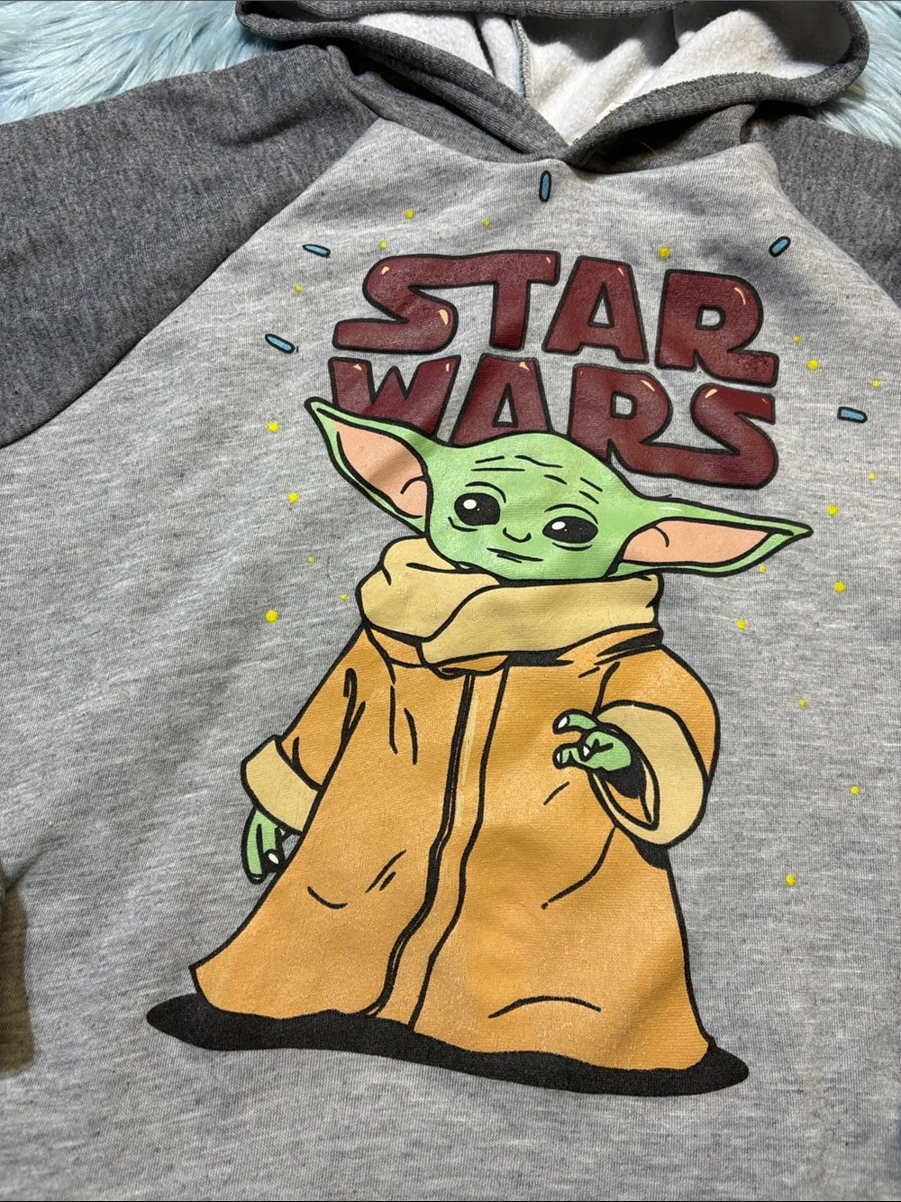 Star Wars Gray Raglan Kids Hoodie with Grogu Graphic Sz 18/20